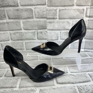 Coach Raven Women's 8 Black Box Calf Leather D'Orsay Vintage Pump Gold Detail